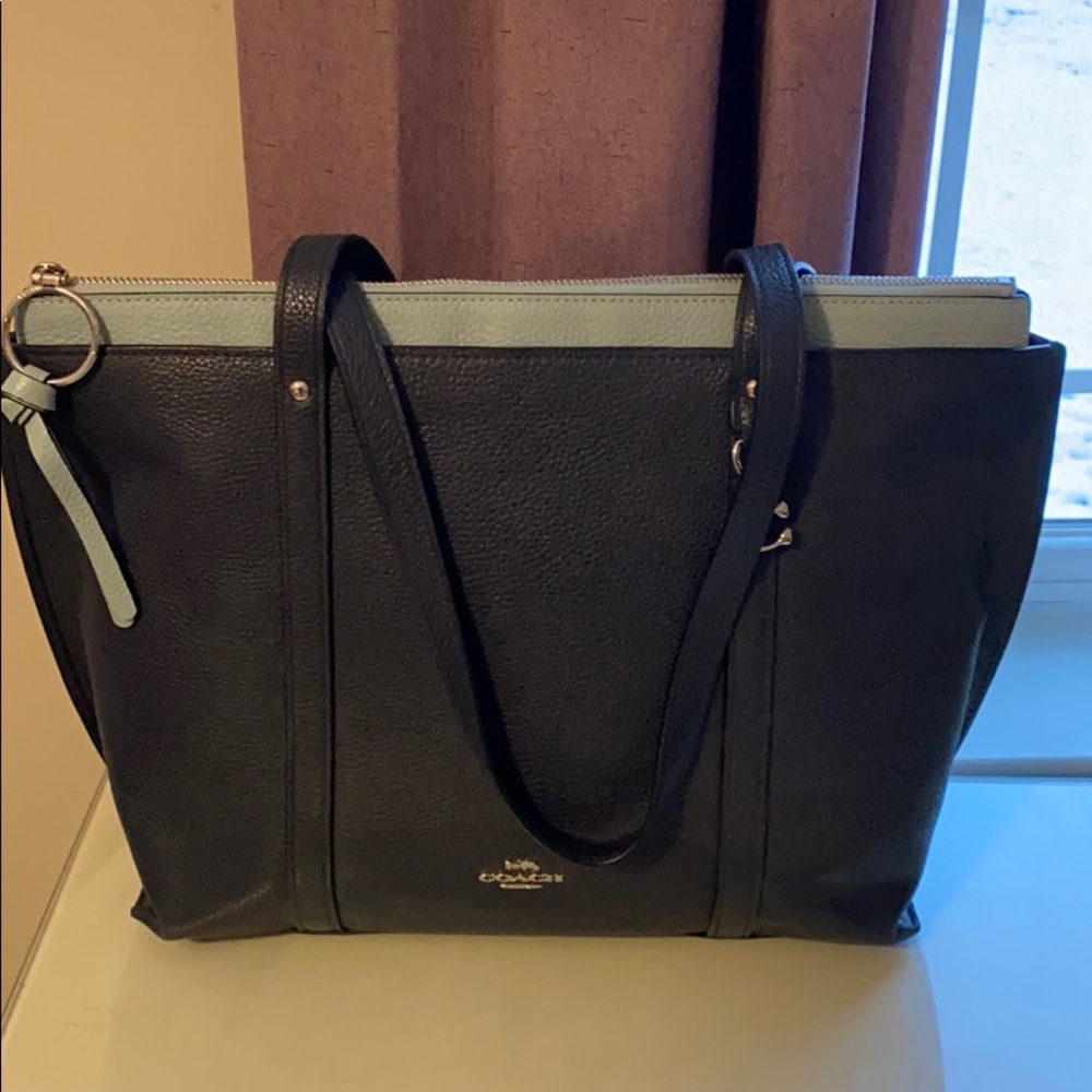 Coach navy and light blue tote